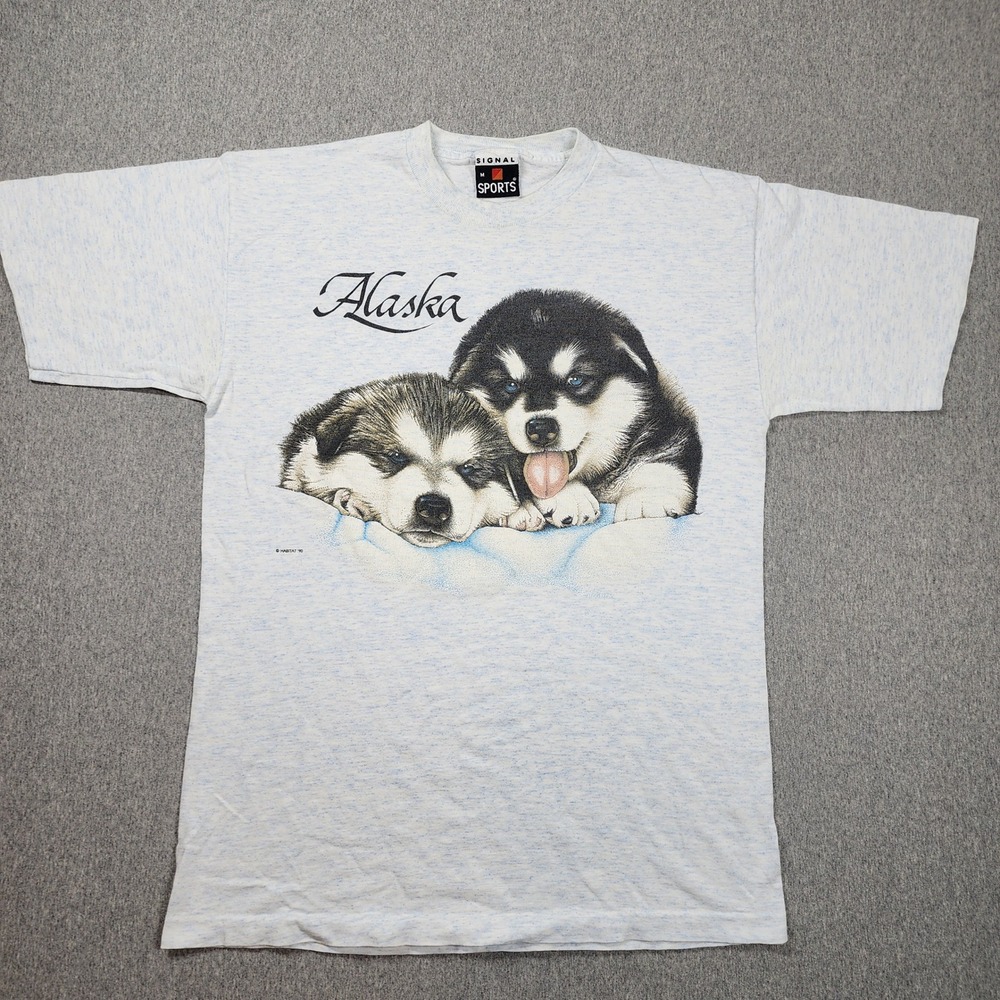 Signal Sports Alaska Husky Puppy T Shirt Mens Medium Blue Vintage 1990 Single